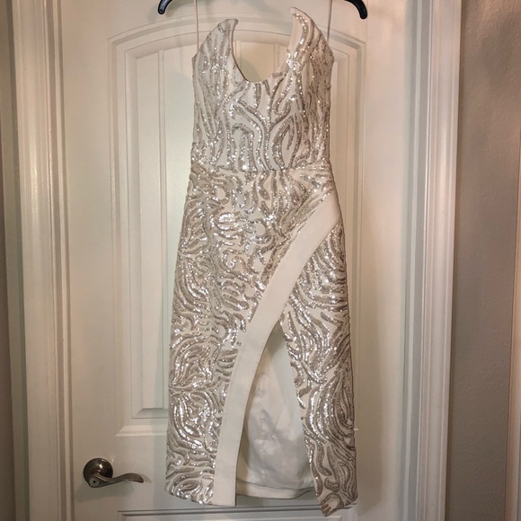 Vintage Dresses & Skirts - NWOT Custom Cengiz Abazoglu Silver Sequin Dress